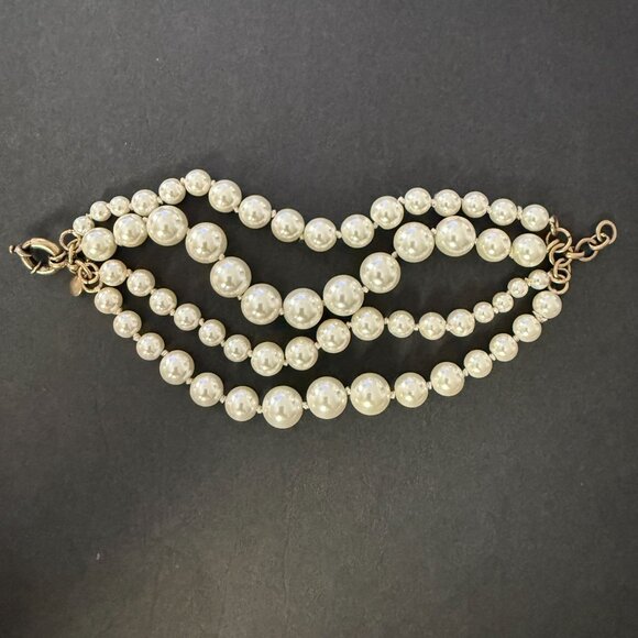 J Crew Twisted Hammock 4 Strand Faux Pearl Bracelet Gold-Tone Clasp - Picture 2 of 10
